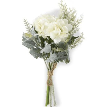 11.5" Soft Green Mixed Foliage &amp; White Hydrangea - Ruffled Feather