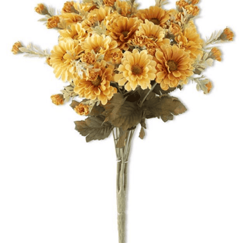 15" Golden Yellow Mum Bush - Ruffled Feather