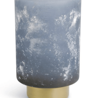 15.5 Inch Frosted Blue Glass Container w/Gold Base - Ruffled Feather