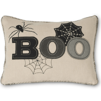 17.5" Cream Rectangular BOO Pillow - Ruffled Feather