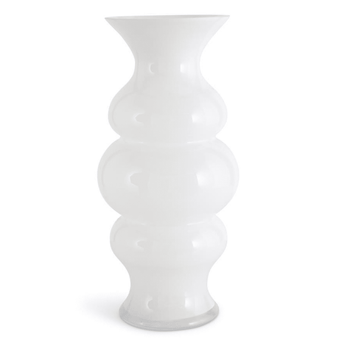 19.75" White Glass Ribbed Hourglass Fluted Vase - Ruffled Feather