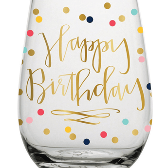 20oz Stemless Wine Glass Happy Birthday Glass - Ruffled Feather