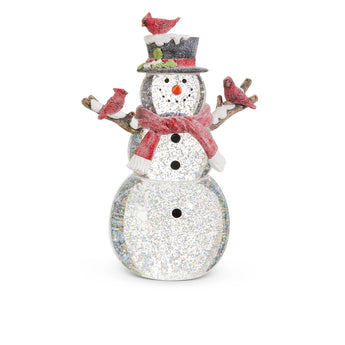 12" Lighted Snowman with Silver Swirling Glitter