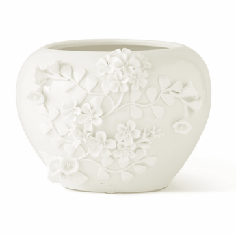 6.75" White Ceramic Pot w/ Raised Jasmine Flowers - Ruffled Feather