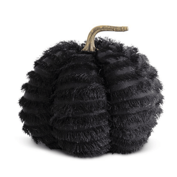 9" Black Eyelash Fringe Fabric Pumpkin - Ruffled Feather