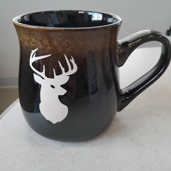 Buck Outline 26 oz Rustic Taverns Mug (Beige to Brown or Blue to Tan)