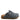 Gray boiled wool clog slipper with buckle detail and brown sole, featuring a cozy slip-on design. View from side