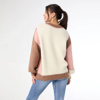 Dolores V-Neck Sweater with Contrast Sleeves
