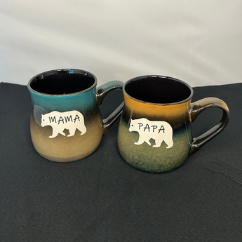 Papa Bear or Mama Bear 26 oz Rustic Taverns Mug (Brown to Beige or Blue to Tan)