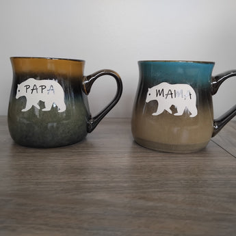 Papa Bear or Mama Bear 26 oz Rustic Taverns Mug ( Beige to Brown or Blue to Tan)