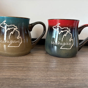 MI Outline 26 oz Rustic Taverns Mug (Rust to Beige or Blue to Tan)