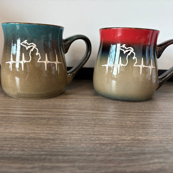 MI Heart Beat 26 oz Rustic Taverns Mug (Rust to Beige or Blue to Tan)