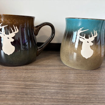 Buck Outline 26 oz Rustic Taverns Mug (Beige to Brown or Blue to Tan)