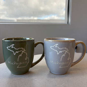 Michigan Outline 15 oz Vintage Bistro Mug ( Grey or Light Sage)