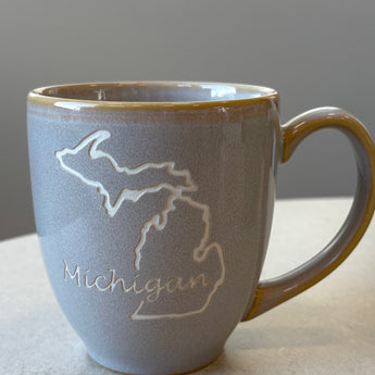 Michigan Outline 15 oz Vintage Bistro Mug ( Grey or Light Sage)