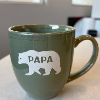 Papa Bear or Mama Bear 15 oz Vintage Bistro Mug (Light Rose or Light Sage)