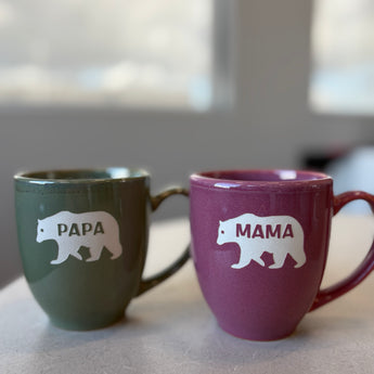 Papa Bear or Mama Bear 15 oz Vintage Bistro Mug (Light Rose or Light Sage)