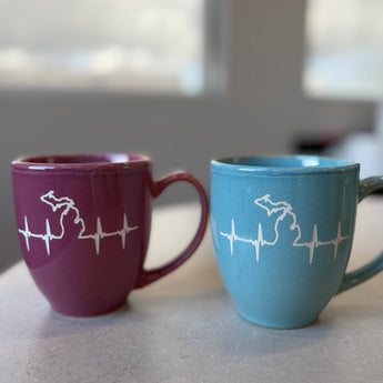 Michigan Heartbeat 15 oz Vintage Bistro Mug ( Light Blue or Light Rose)