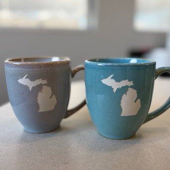 Michigan 15 oz Vintage Bistro Mug (Light Blue or Grey)