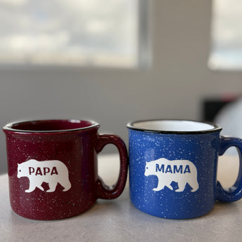 Papa Bear or Mama Bear 15 oz Campfire Mug ( Ocean or Burgundy)