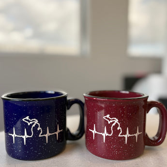 Michigan Heartbeat 15 oz Campfire Mug ( Cobalt or Burgundy)