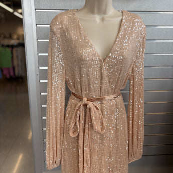 CLEARANCE Long Sleeve Wrap Sequin Dress