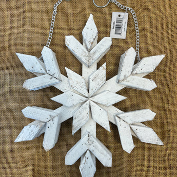Whitewashed Double Sided Wood Snowflake