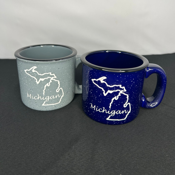 Michigan Outline 15 oz Campfire Mug (Dark Blue or Grey)