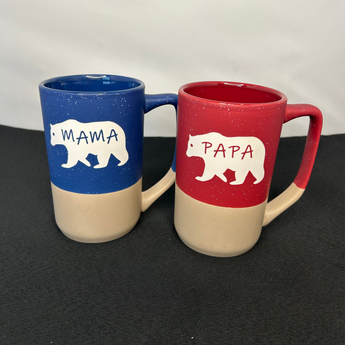 Two Tone Papa Bear or Mama Bear 16oz Boulder Mug (Blue and Tan or Red and Tan)