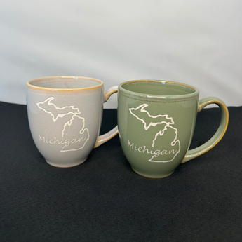 Michigan Outline 15 oz Vintage Bistro Mug (Gray or Light Sage)