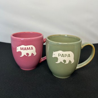 Papa Bear or Mama Bear 15 oz Vintage Bistro Mug (Rose or Light Sage)