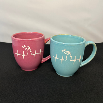 Michigan Heartbeat 15 oz Vintage Bistro Mug ( Light Blue or Rose)