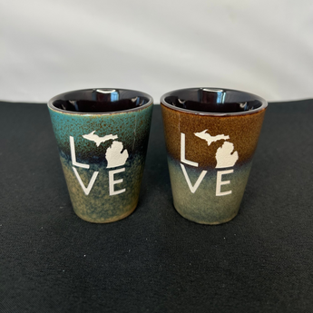 Love 3.5oz Rustic Shot Glass (Blue to Beige or Tan to Beige)