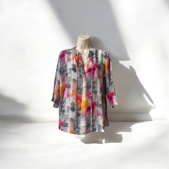 Grey/Pink Multicolor V-Neck w/ Tassel