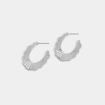 Ribbed Scallop Post Hoop Earrings
