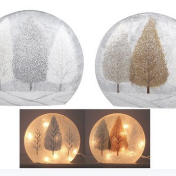 White Frosted Glass with Glitter Tree w/ led light