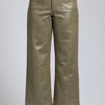 Vegan Leather Wide Leg Pant With Patch Pockets