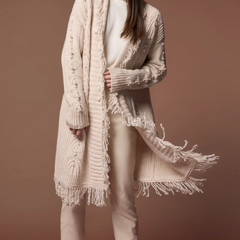 Fringed Sweater Cardigan With Pearl Details