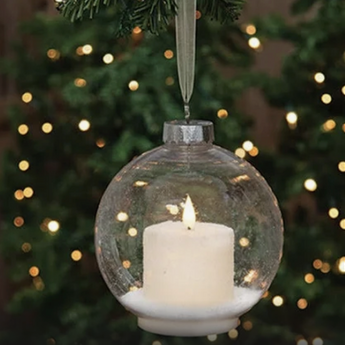 Bulb Ornament w/Frosty LED Candle