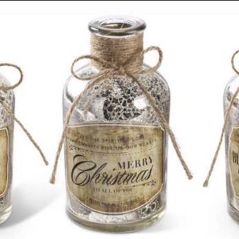 Mercury Glass Vintage Christmas Bottles w/ Jute Bow