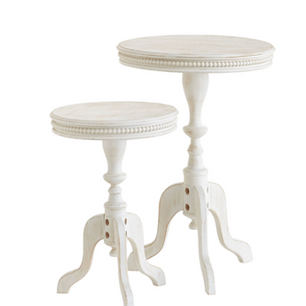 CLEARANCE- Distressed White Beaded Edge Side Table (Large)