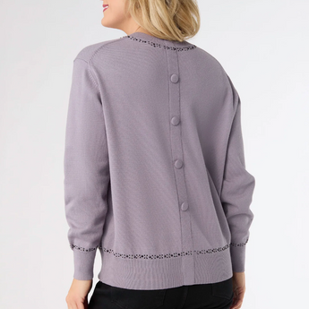 Braelyn Button Back Sweater with Rhinestones