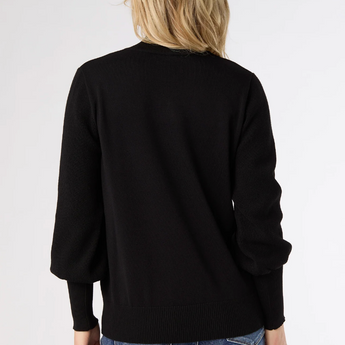 Skylah Mock Neck Sweater with Pearl Button Cuff