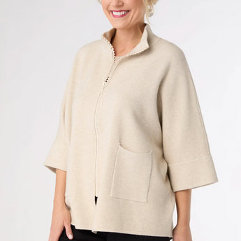 Heavenly-Luxe Rhinestone Zip Front Cardigan with Pockets