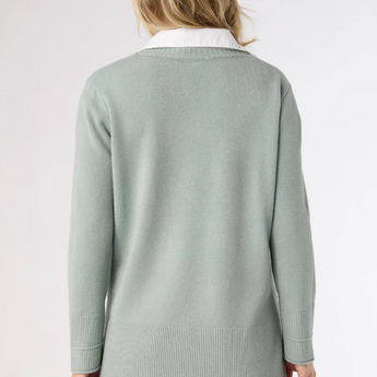 Heavenly-Luxe Crew Neck Sweater with Woven Collar