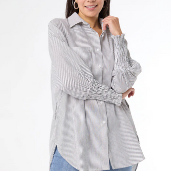 Tianna Striped Tunic Top with Cinched Sleeve