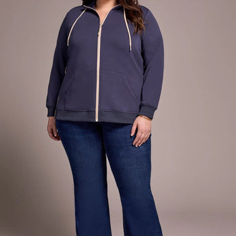 Techno Lux Textured Mock Neck Cardigan Vest-  Sapphire