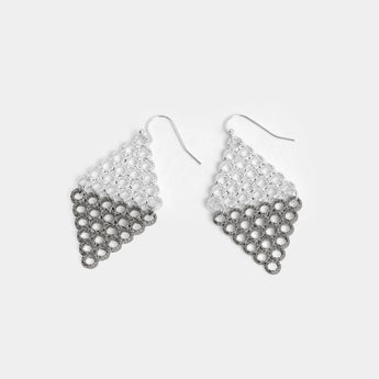 Mixed Metal Textured Diamond Shape Earring
