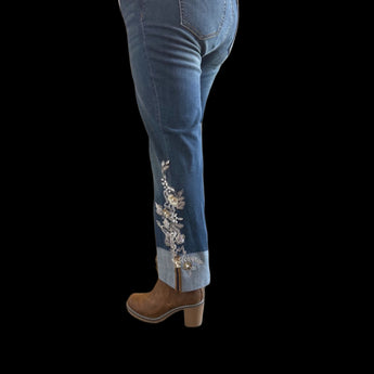 Orly Womens Embroidered Jean Woven Pant