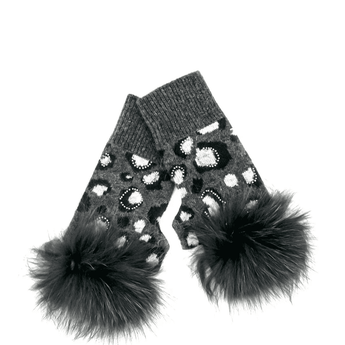 Black &amp; Charcoal Animal Print Fingerless Glove - Ruffled Feather